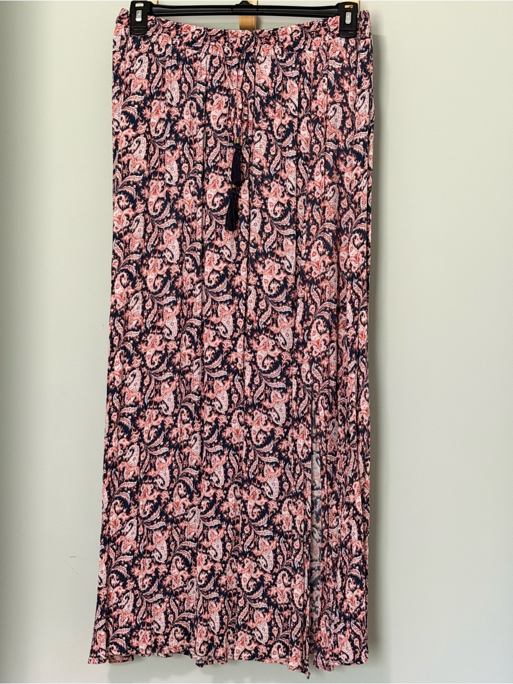 Westport Salmon Pink and Navy Paisley Maxi Skirt L